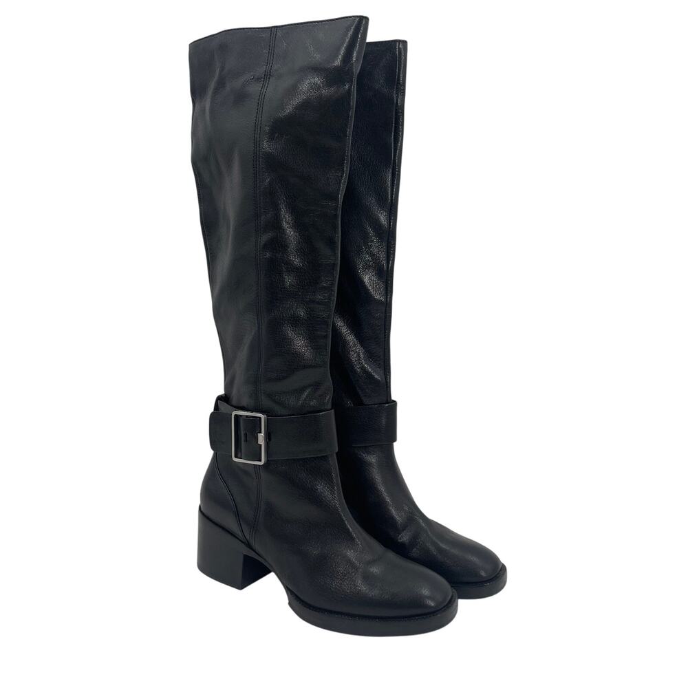VIA SPIGA Garnett Boots Size 6.5 Black Zipper Buckle Tall Leather Heeled Western